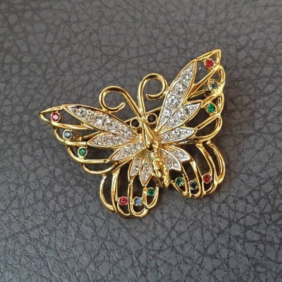 Vintage Signed D'ORLAN  Rhinestone Crystal Butterfly Brooch Pin - Picture 1 of 9